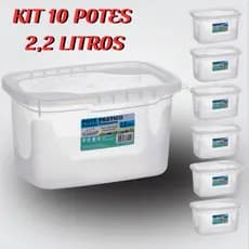 jogo de 10 Potes retangular Práticos de 2,200ml, plástico reforçado