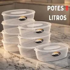 Kit Potes Retangulares 8 Litros Armazenagem Vasilhas Reforçado