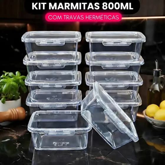 Kit Marmita Com Trava 750ml Freezer e Micro ondas organizadores de alimentos vasilhas