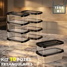 Kit 5/10 Potes Vasilhas 1000ml  Transparente BPA FREE Organizador alimento jogo de marmitas
