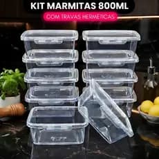 Kit Potes Hermeticos com Trava 800ml Jogo de Marmitas