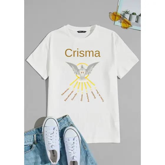 Camiseta Unissex Religiosa Para Crisma Estampada com Tema Cristão