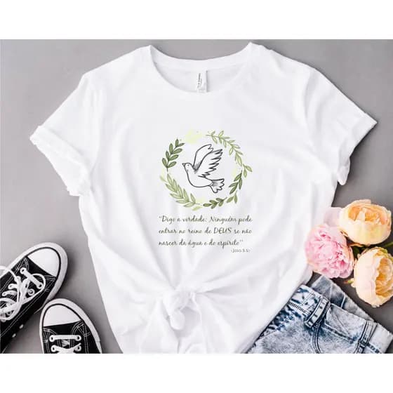 Blusa T-shirt Feminina Religiosa, Batismo