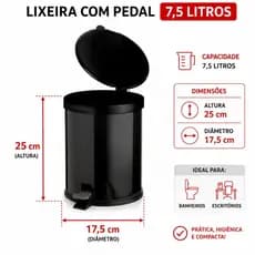 Lixeira Banheiro Pedal 7,5 Litros Plástico Cesto Escritório cozinha banheiro