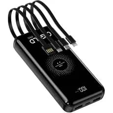 Carregador Portátil Sem Fio Por Indução PowerBank 10000mAh Com Cabos Inclusos Embutidos Rápido Turbo