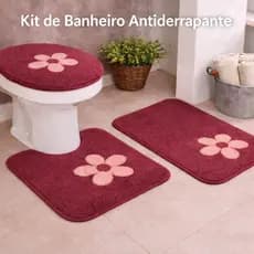 Jogo De Banheiro Antiderrapante 3 Pçs - Cotton 100% Algodão com Aplique em ALto Relevo Várias Cores