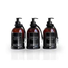 Kit Dispenser Frasco Shampoo condicionador e sabonete liquido 3pçs 500ml Âmbar Luxo Organização Banheiro Nicho