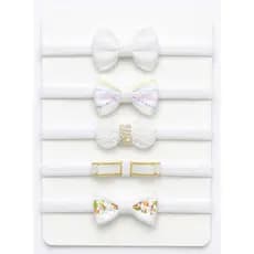 Kit 5 Faixinhas de Cabelo para Bebê Laços Brancos( RN ate 2 anos) na meia de seda Maternidade Batizado Casamento Luxo