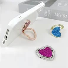 Suporte Anel Celular Coração Glitter Feminino Strass 360 Rotação Porta Dedo Anti Queda Acessório Smartphone Universal