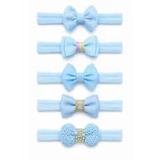 Kit 5 Laços Bebê Menina Faixinha Delicada Macia Tiara Infantil Enxoval Recém Nascido Luxo na meia de seda Maternidade