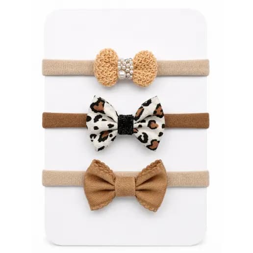 Kit 3 Faixinhas Bebê Menina com Laços Delicados |Tiara Infantil em Meia de Seda Macia | Recém-Nascido e Maternidade