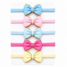 Kit 5 Laços Bebê Menina Faixinha Delicada Macia Tiara Infantil Enxoval Recém Nascido Luxo na meia de seda Maternidade