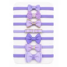 Kit 7 Faixinhas de Cabelo para Bebê Laços  Tons Lilás( RN ate 2 anos) na meia de seda Maternidade