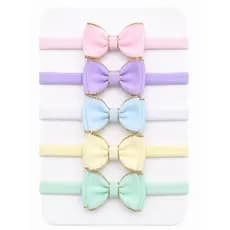 Kit 5 Laços Bebê Menina Faixinha Delicada Cores candy Enxoval Recém Nascido Luxo na meia de seda Maternidade