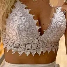 Cropped Regata Top Renda Bojo Decote Feminino