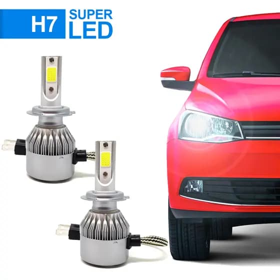 Par Lâmpadas H7 Farol Baixo Volkswagen Fox 2010 2011 2012 2013 2014 2015 2016 Super Led C6 6000k Efeito Xenon