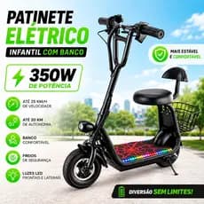 Scooter Elétrica Infantil Patinete Elétrico para Crianças Com Banco Assento 250W Pronta Entrega