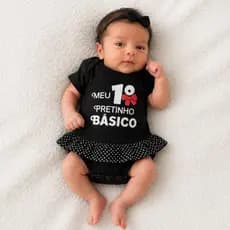 Body Bebê Menina Meu 1º Pretinho Básico Roupa Bebê Feminina Body Bebê com Saia Mesversário