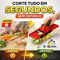 Cortador de Legumes Mandoline 6 em 1 com Recipiente | Fatiador Profissional em Aço Inox com Protetor de Mãos