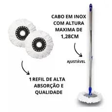 4 LITROS MOP GIRATÓRIO Limpeza Fácil Cesto Inox - Azul