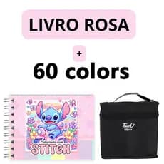 Kit Livro de Colorir LIL. STI Rosa + 60 Canetas Dupla Ponta Infantil