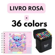 Kit Livro de Colorir Infantil LIL. STI. Rosa + 36 Canetas Dupla Ponta com Estojo
