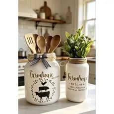 Kit Cozinha Rústica Porta Utensílios E Vaso/ Kit Farmhouse Jogo