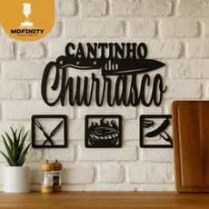 Quadro Escrita Parede Cantinho do Churrasco Mdf + 3 Quadrinhos Área Gourmet Decoração Casa