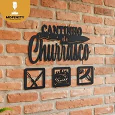 Quadro Decoração Cantinho do Churrasco Quadrinhos Decorativos Escrita Palavra em Mdf Dupla Fcae