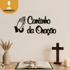 Quadro Aplique de Parede Escrita Cantinho da Oração em Mdf Com Dupla Face Decoração Religiosa