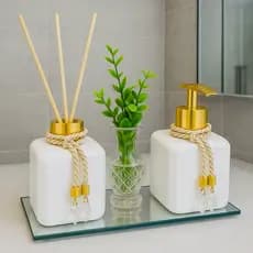 Kit Lavabo Pet Vasinho Com Flor Bandeja Aromatizador e Saboneteira Luxo