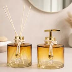 Kit Lavabo Banheiro Luxuoso Ambar Degradê Marrom Porta Sabonete Difusor de Ambiente