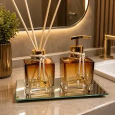 Kit Lavabo Luxo Sabonete Líquido Difusor de Varetas Bandeja Banheiro Pia