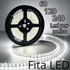 Fita 60 120 e 240 LED 3528 12V Branco Frio 6K IP20 5 Metros de Iluminação Decorativa  Econômica