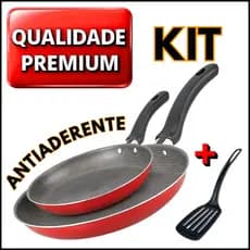 Frigideira Francesa Vermelha Teflon Antiaderente Kit  22 cm e 18 cm Alta Qualidade e Design Moderno mais Espatula