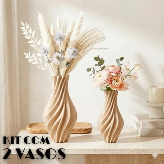 Kit 2 Vasos Decorativos Espiral 3D Cachepot Moderno para Decoração Sala e Mesa Flores e Plantas