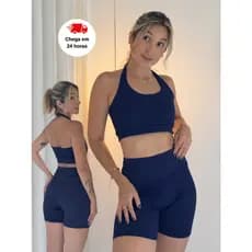 Conjunto Fitness Feminino Suplex Top Frente Unica + Short Cintura Alta Academia Treino Compressão