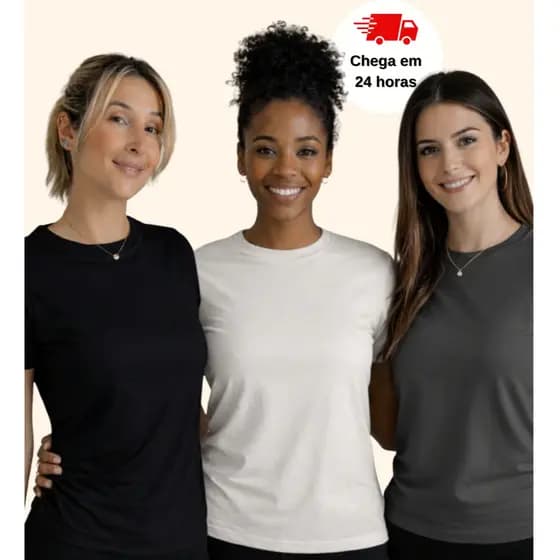 Kit 3 Baby Tee Feminina Slim Fit Manga Curta  Blusa Básica Conforto Elasticidade Várias Cores