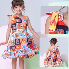 Vestido Infantil Menina sedinha colorido rodado casual