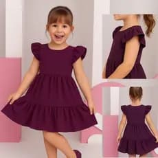 Vestido Infantil Menina Casual festa blogueira estampas lisas e coloridas manga marsala