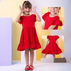 Vestido Infantil Rodado  liso rosa cereja casual festa moda blogueira