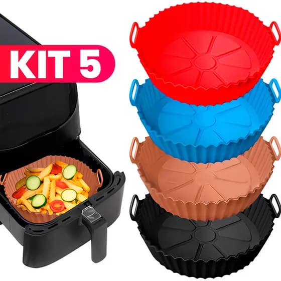 KIT 5 Forma Para Air Fryer De Silicone – Reutilizável Antiaderente Flexível