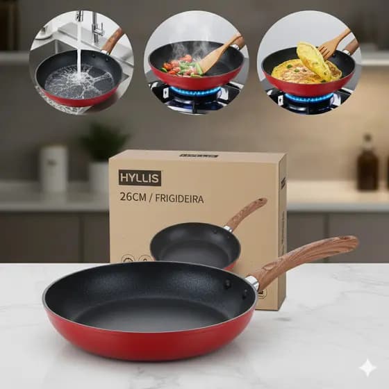 Panela Frigideira Ceramica Grande 26 Cm Com Base Reforçada Cabo Integrado E Uso Em Indução E Gás