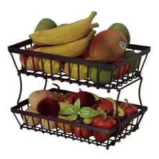 Fruteira Metálica 2 Andares Preta Aramado Organizador Cozinha Sala Compacta