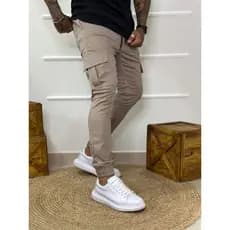 Calça Cargo Jogger Masculino Masculina Com Punho Em Jeans Sarja Premium