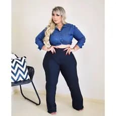 Calça Plus Size de Bandagem Flare G1 e G2 Bailarina Boca de Sino Tecido Grosso sem Transparência