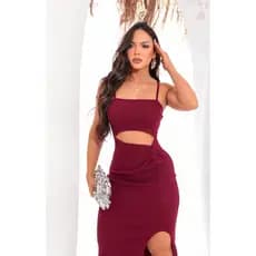 Vestido Tubinho Feminino de Alcinha com Detalhe de Abertura e Fenda Lateral Moda Feminina
