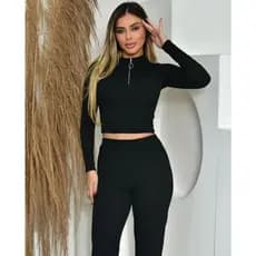 Conjunto Feminino Inverno Blusa  Manga Comprida e Calça Moda Feminina Tecido Anarruga