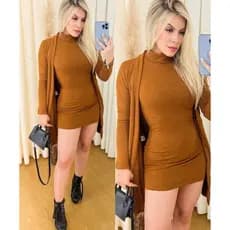 Conjunto Lãzinha Feminino de Cardigan e Vestido Moda Feminina Moda inverno