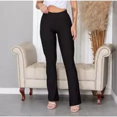 Calça Flare de Bandagem Boca de Sino Bailarina Cintura Alta Grossa e Sem Transparência